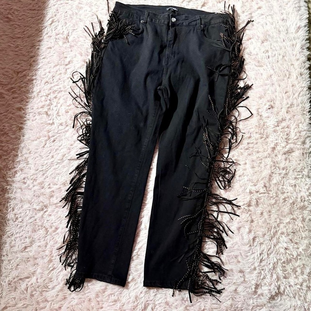 Western Studded Fringe Western Rustic Statement Jeans Womens 3X Streetwear Edgy